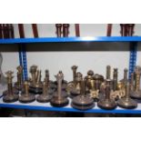 Collection of brass oil lamp bases and columns