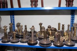 Collection of brass oil lamp bases and columns