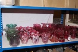 Large selection of ruby glass and four other glass lamp shades