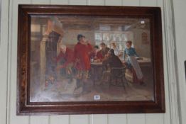 Oak framed coloured print 'Huntsman Drinking Hot Toddies'