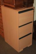 Beech effect three drawer filing cabinet and keys