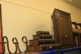 Victorian oak corner wall cupboard, set of four graduated boxes in the form of books,