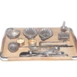 Collection of various silver including pair of shell dishes, ladle, napkin rings,