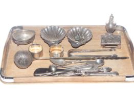 Collection of various silver including pair of shell dishes, ladle, napkin rings,