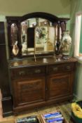 Late Victorian walnut mirror back sideboard and painted mirror firescreen (2)