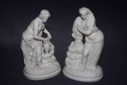 Pair of Parian figures, lady with sheaf and lady water carrier,