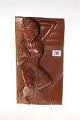 Indonesian carved wood wall plaque engraved 'Dharnia Mas Bali',