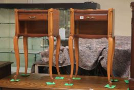 Pair single drawer open pedestals on cabriole legs