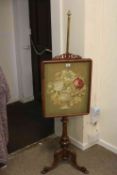 Victorian mahogany and brass needlework panel pole screen