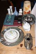 Assorted cutlery, Royal Doulton plate, Sylvac vase and various china, plated cruet,