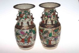 Pair of Chinese crackle glaze warrior vases,