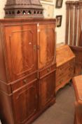 Burr walnut and walnut three drawer bureau and mahogany four door cocktail cabinet (2)