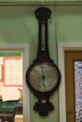 19th Century rosewood banjo barometer with silvered dial