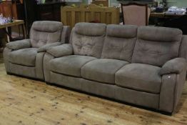 Three seater settee and chair in stitched fabric