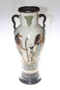 Large twin handled Egyptian decorated vase,