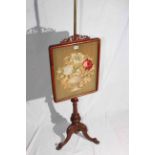 Victorian mahogany and brass needlework panel pole screen