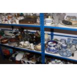 Pewter ware, model railway equipment, Wedgwood Jasperware, blue and white and other china, bellows,