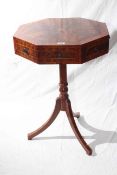Mahogany and line inlaid octagonal two drawer table on pedestal tripod base,