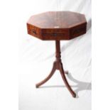 Mahogany and line inlaid octagonal two drawer table on pedestal tripod base,