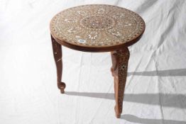 Indian circular inlaid hardwood table, 45cm high by 45.