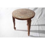 Indian circular inlaid hardwood table, 45cm high by 45.