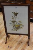Glass panelled firescreen painted with birds and flowers