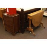 Walnut four drawer bow front chest and Victorian oak Sutherland table (2)