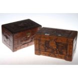 Two pairs of three carved Oriental graduated boxes,