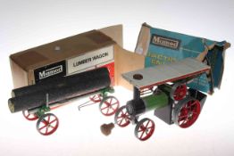 Two toys Mamod Traction Engine. T. E. 1A Reversing and a Mamod Lumber Wagon L. W.