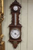 Early 20th Century carved oak clock-barometer