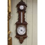 Early 20th Century carved oak clock-barometer