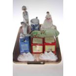 Two Nao figures, Royal Doulton 'Yours Forever' and two New Baby figures, two Bunnykins money balls,