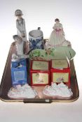 Two Nao figures, Royal Doulton 'Yours Forever' and two New Baby figures, two Bunnykins money balls,