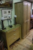 Light oak double door wardrobe and similar three drawer chest