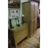 Light oak double door wardrobe and similar three drawer chest