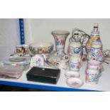 Collection of Poole Pottery lamps, vases, bowl, teapot, plates, etc, tub of marbles,