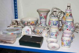 Collection of Poole Pottery lamps, vases, bowl, teapot, plates, etc, tub of marbles,