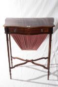 Victorian inlaid serpentine front two drawer sewing table raised on four line inlaid legs joined by