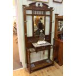 Victorian carved walnut and marble mirror backed hallstand,