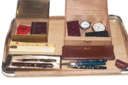 Fountain and ballpoint pens, two pocket watches, Ronson lighter, two pen-knives,