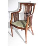 Edwardian mahogany and line inlaid occasional armchair