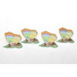 Set of four hand-painted Herend butterfly menu holders,