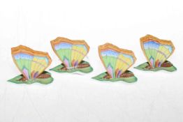 Set of four hand-painted Herend butterfly menu holders,