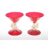 Pair of Murano Venetian dolphin stem bon bon dishes,