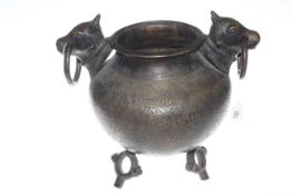 Tibetan bronze pot with bull head handles,