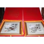 Two Oriental cased plaques decorated with Pekingese dogs,