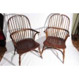 Pair spoke back Windsor elbow chairs with crinoline stretchers