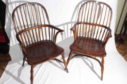 Pair spoke back Windsor elbow chairs with crinoline stretchers