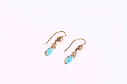 Pair of gold drop turquoise earrings