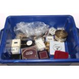 Two boxes of costume jewellery including pocket watches, wristwatches, earrings, cufflinks,